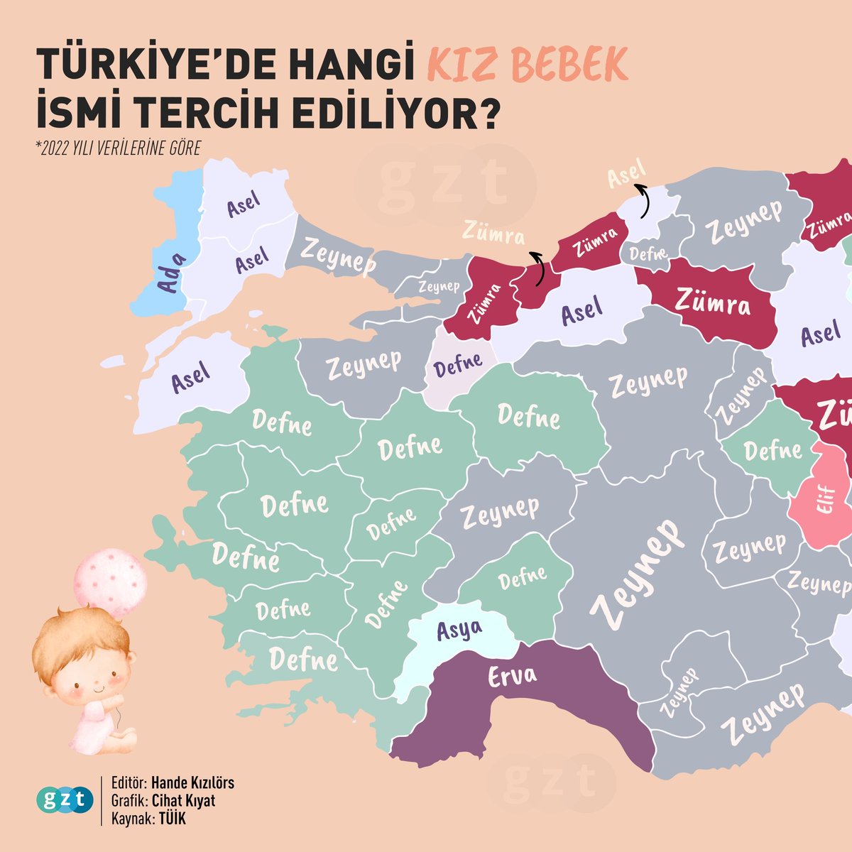 haritayikesIf's tweet photo. Türkiye'de hangi kız bebek ismi tercih ediliyor? (gzt) https://t.co/D887tz4DRv