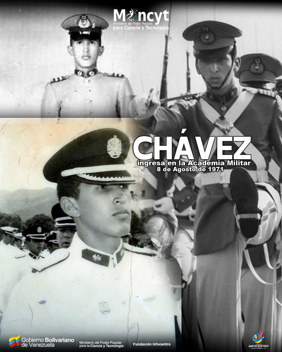InfocentroLirio's tweet photo. Un #08Ago de 1971, hace 52 años, el Cmdte. Hugo Chávez ingresa en la Academia Militar del Ejército Nacional de Venezuela. Años después relató que ese día comenzaba una transformación en el patio y aulas de “La Casa de los Sueños Azules”  #VozDeVenezuelaEnBrasil https://t.co/CegLH4tMOB
