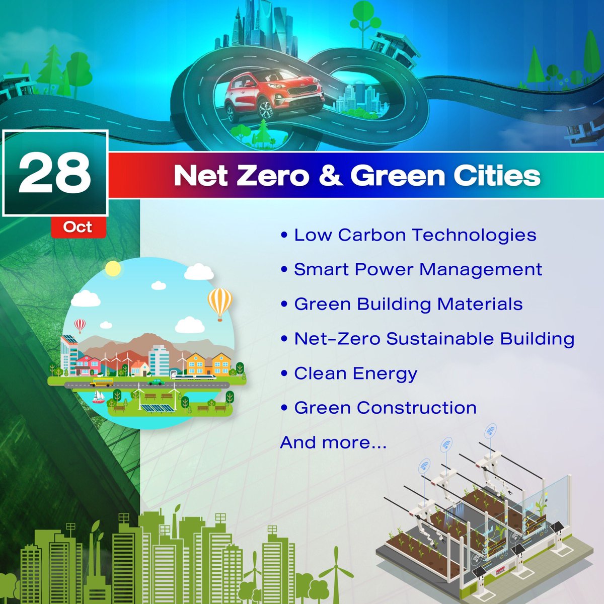 🚀 Prepare yourself for the #TechInvestmentShow2023: Emerging Mobility &amp; Climate Tech Solutions! A 4-day event from Oct 26-29 2023, featuring exciting themes each day.

Take a look at our theme on the third day! 🔥

🌟 Day 3: #𝐍𝐞𝐭𝐙𝐞𝐫𝐨 &amp; #𝐆𝐫𝐞𝐞𝐧𝐂𝐢𝐭𝐲 🌿

Join us‼️