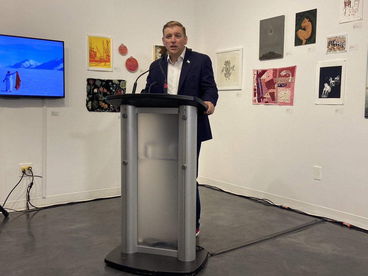 JGrimesVOCM's tweet photo. Premier Andrew Furey announcing $2.7-million to help artists prepare for Year of the Arts 2024. https://t.co/JAyR2Gn5Y5