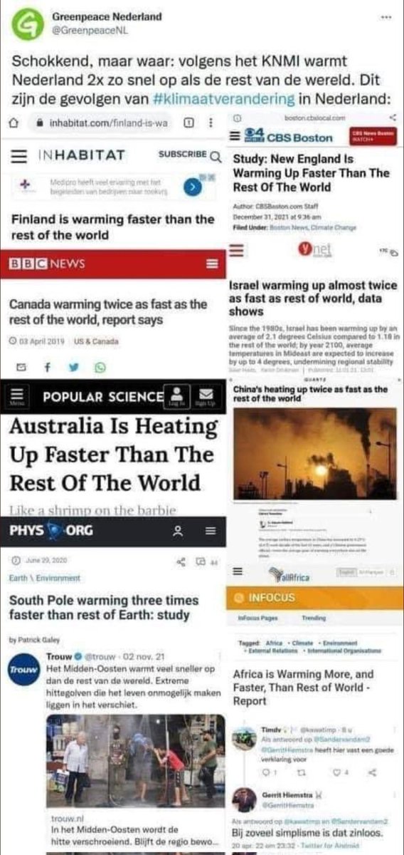 Veruit de beste wereldwijd verspreide  klimaatalarm slogan is " het is overal warmer dan de rest van de wereld" 🤣🤣