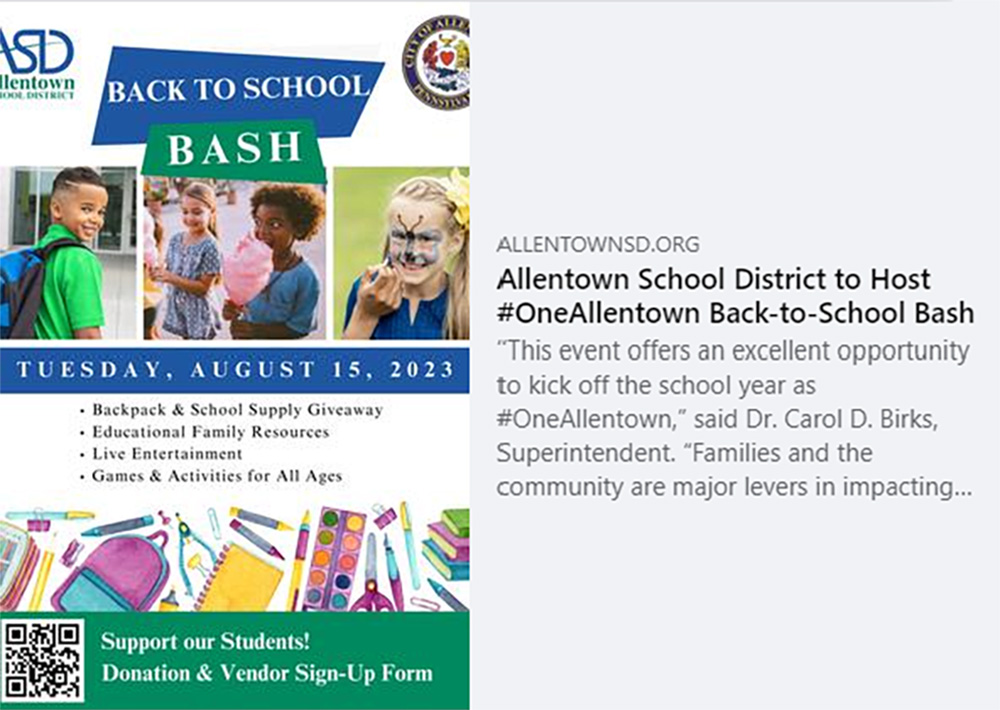 We're looking forward to seeing you at Allentown SD's #OneAllentown Back-to-School Bash! See you Tuesday, Aug 15 at Cedar Beach Park from 1pm - 7pm. Here's the scoop: allentownsd.org/what_s_new/One…