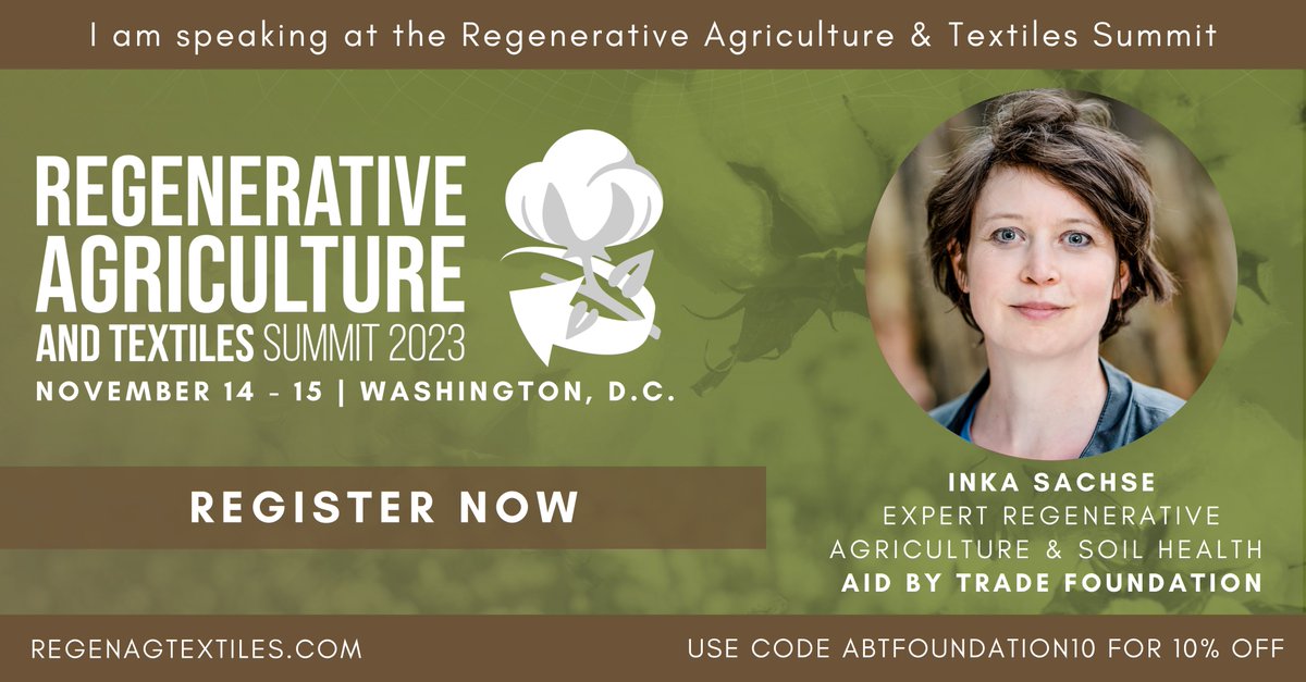 🌱Join us at the #regenerativeagriculture and Textiles Summit on Nov 14-15 in Washington DC! 🌾We are proud Event Partners &amp; Inka of the AbTF Team, will be taking the stage as a speaker during a roundtable discussion ➡️ lnkd.in/eG4dy69Y #RethinkingAgriculture