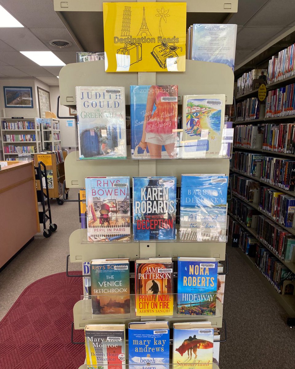 BrookePublic's tweet image. Go to places you’ve never been without leaving your couch by stopping in at Follansbee this month and grabbing a book from our reading themes! #librarydisplays #bookdisplays #summerreading