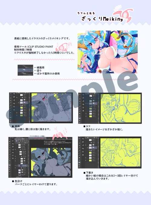 1枚目:ラフ本サンプル2,3,4枚目:新刊中身サンプル 