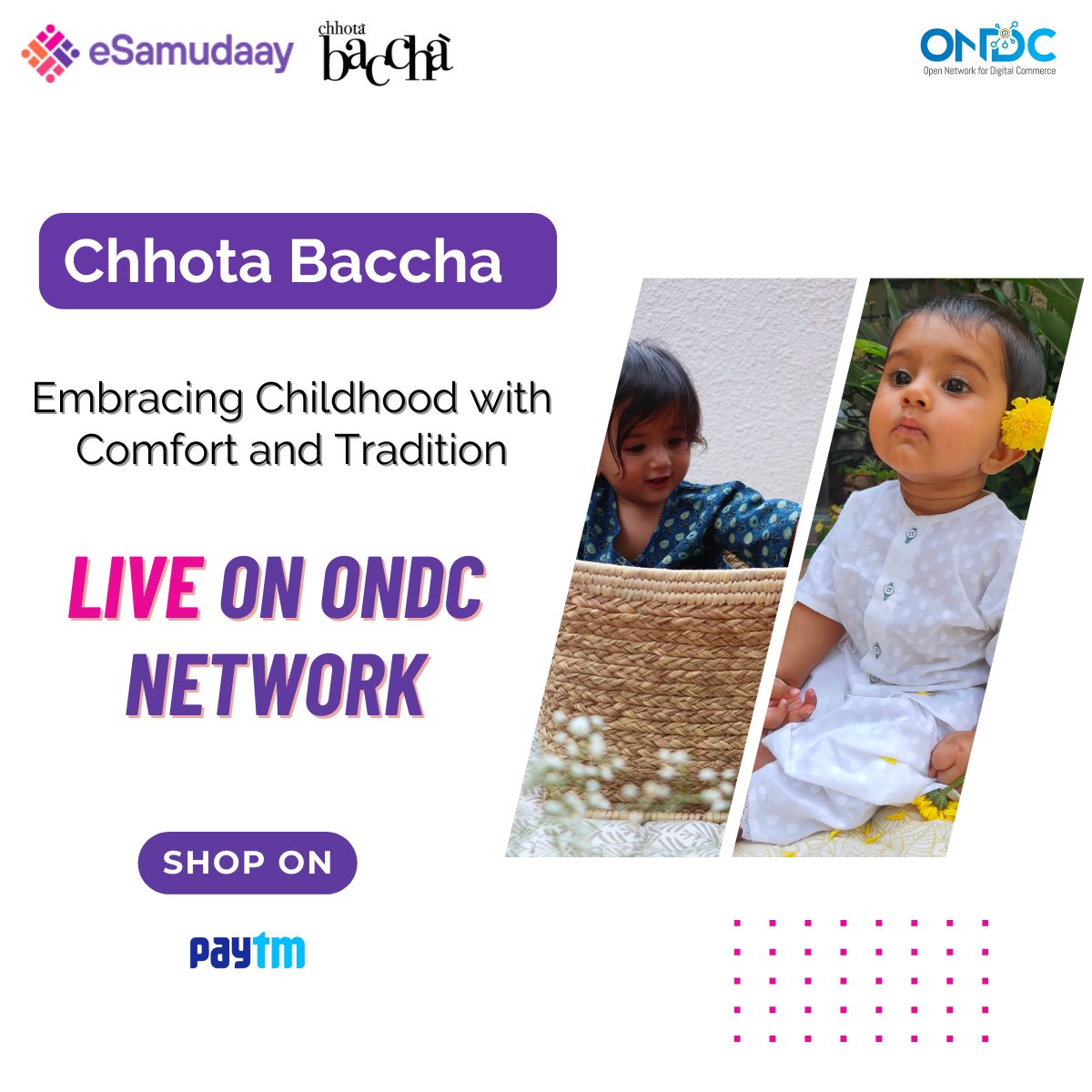 e_samudaay's tweet photo. Exciting news! 🎉 eSamudaay is thrilled to welcome Chhota Baccha to the ONDC Network. Discover a blend of comfort and tradition in baby clothes, all while supporting local artisans.
#eSamudaay #ChhotaBaccha #SustainableFashion #ONDC #EthicalFashion https://t.co/WshL1himL3