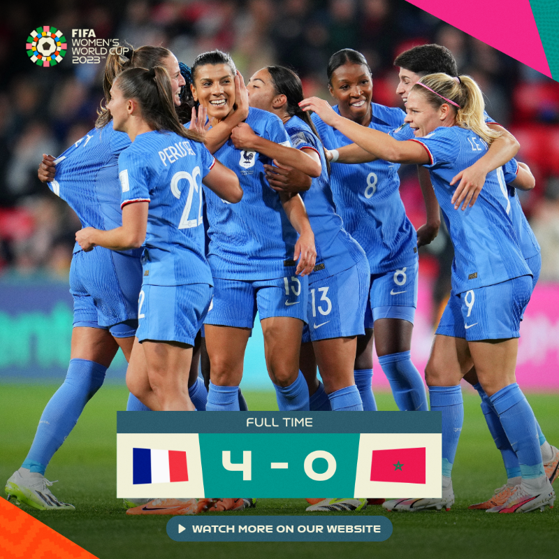 FIFAWWC's tweet photo. Magnifique! 🇫🇷

@EquipedeFranceF book their place in the Quarter-Finals in emphatic style! 👏

#BeyondGreatness | #FIFAWWC