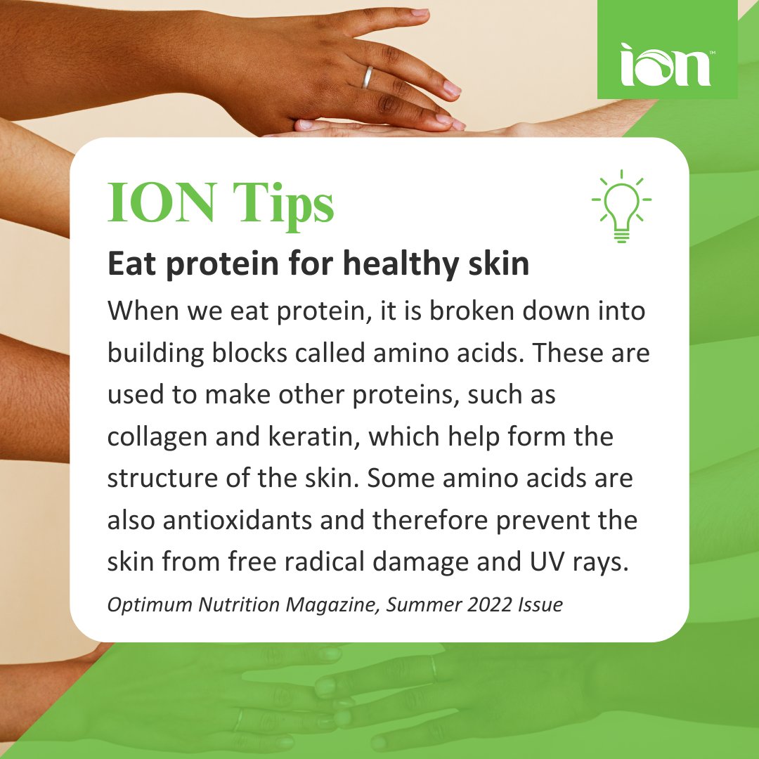 ion_nutrition's tweet image. Consume the right amount of #protein for healthy, protected #skin 💚

Despite the recent cloudy weather conditions, according to the Met Office, the #UVIndex in the UK currently ranges between medium and high - protect your skin with #personalisednutrition (and sunscreen)!