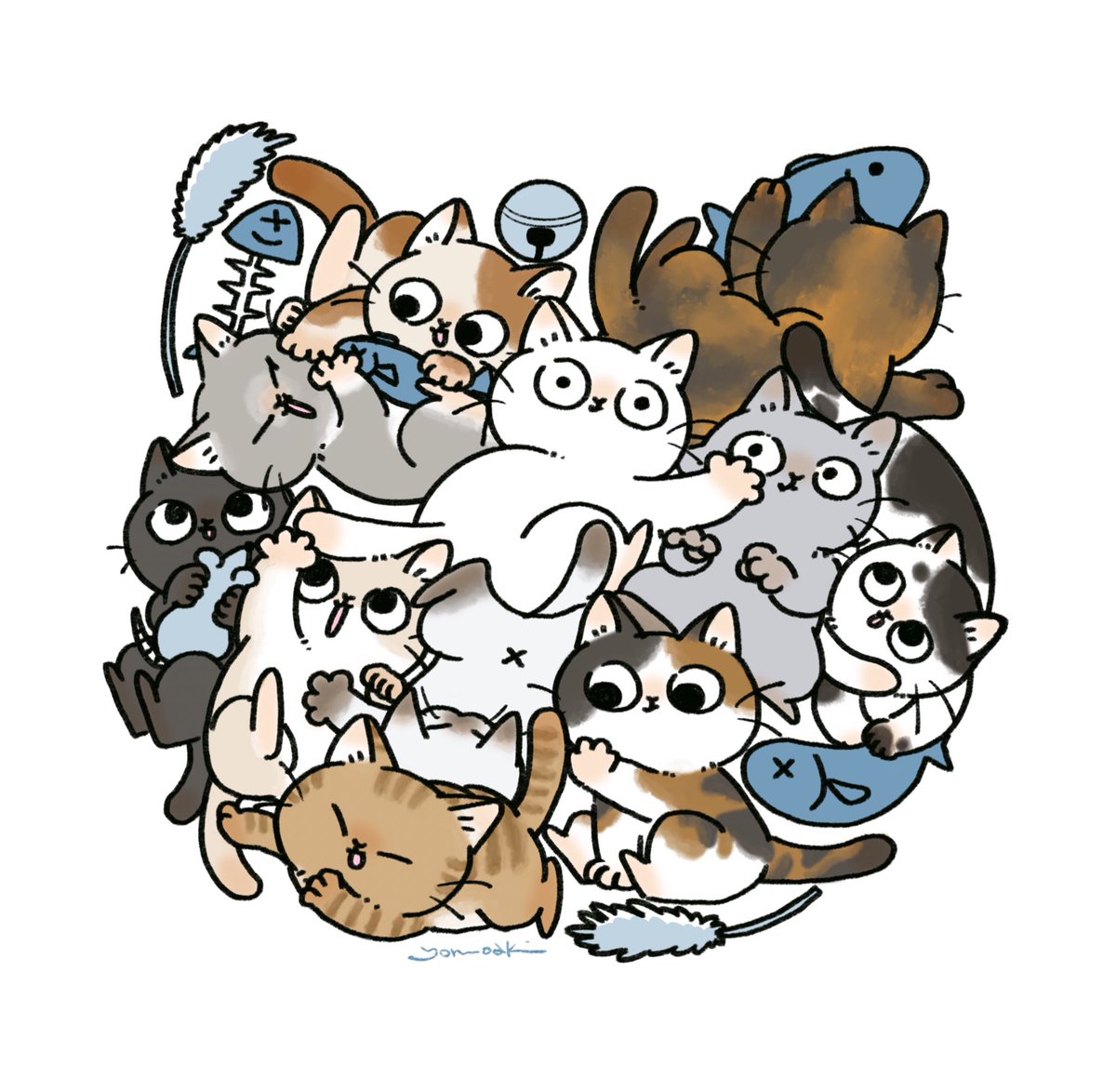 「いっぱいねこ!   #世界猫の日」|よるのあき@ドローイングモールのイラスト