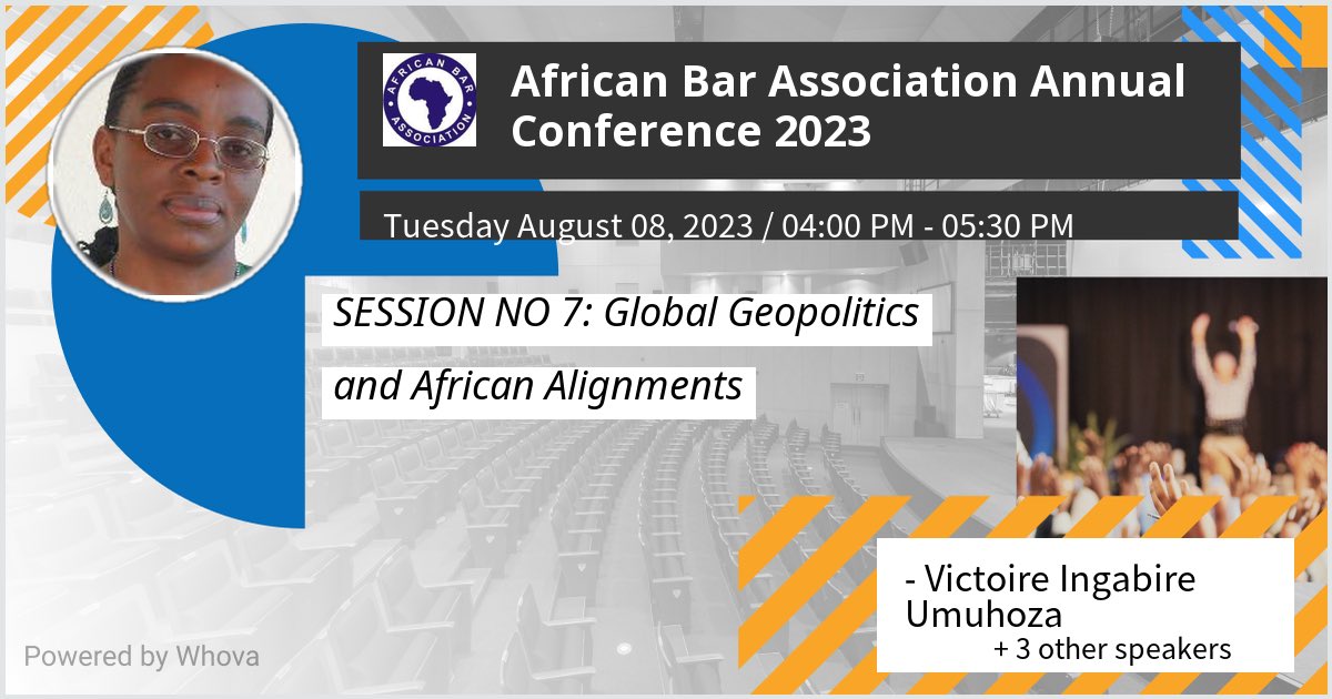<a href="/VictoireUmuhoza/">Victoire Ingabire Umuhoza</a> due to speak at African Bar Association Annual Conference about her proposal for #Rwanda to hold highly inclusive dialogue, a solution to strengthening its governance and to bring about peace in the Great Lakes region especially in the eastern #DRCongo via #whova