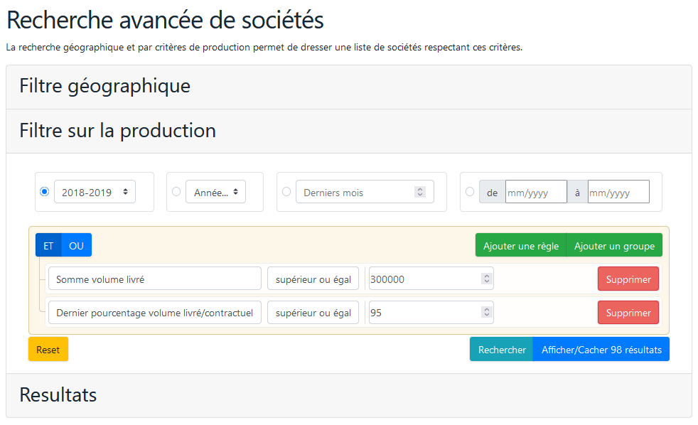 nextoplait's tweet photo. #Nextoplait permet d'effectuer des #recherches de groupes d'adhérents par région #géographique et par critères de #production.  Ci-après: 28 sociétés sont dans un rayon de 3km autour du CNIEL et ont produit plus de 300.000L en 2018-2019, avec plus de 95% de leur contrat. https://t.co/CwpMUbY3Ca