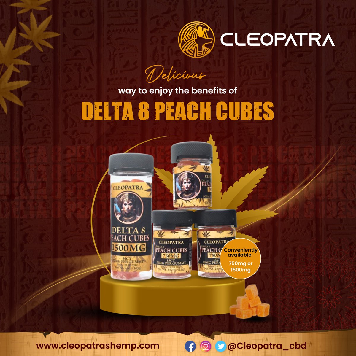 A Taste of Euphoria: Discover Delta 8 Peach Cubes at Cleopatra's Edibles Collection!

#CleopatraCBD #Delta8PeachCubes #ElevateWithDelta8 #CBDBliss #PeachyDelights #CleopatraWellness #Delta8Experience #PeachCubeMagic #CannabisWellness #NaturalEuphoria #CleopatraEdibles