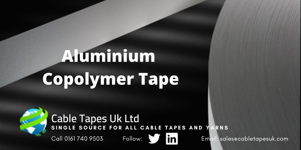 Aluminium Copolymer Tape.
Copolymer coated aluminium tape provides high bonding to aluminium &amp; polyethylene covered cable surfaces. Ensures separation of inner cable groups. 
Click here to find out more: cabletapesuk.com/Categories/Pro…
#cables #manufacturing #tapes #wire