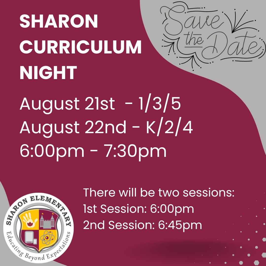 SharonElemS's tweet photo. Please mark your calendars for Curriculum Night! #SharonStrong https://t.co/VZaKYPAnUy