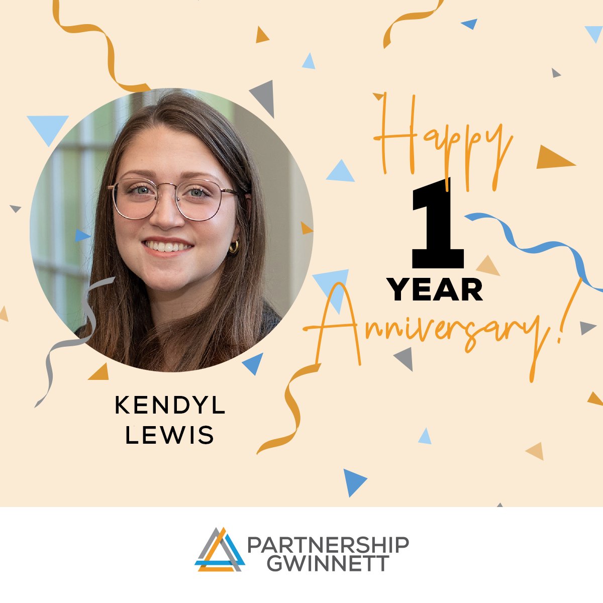Happy first #workiversary to our Research Analyst, Kendyl Lewis! Thank you for all that you do to contribute to the success of Partnership Gwinnett! #DrivingTalent #DrivingTheFuture