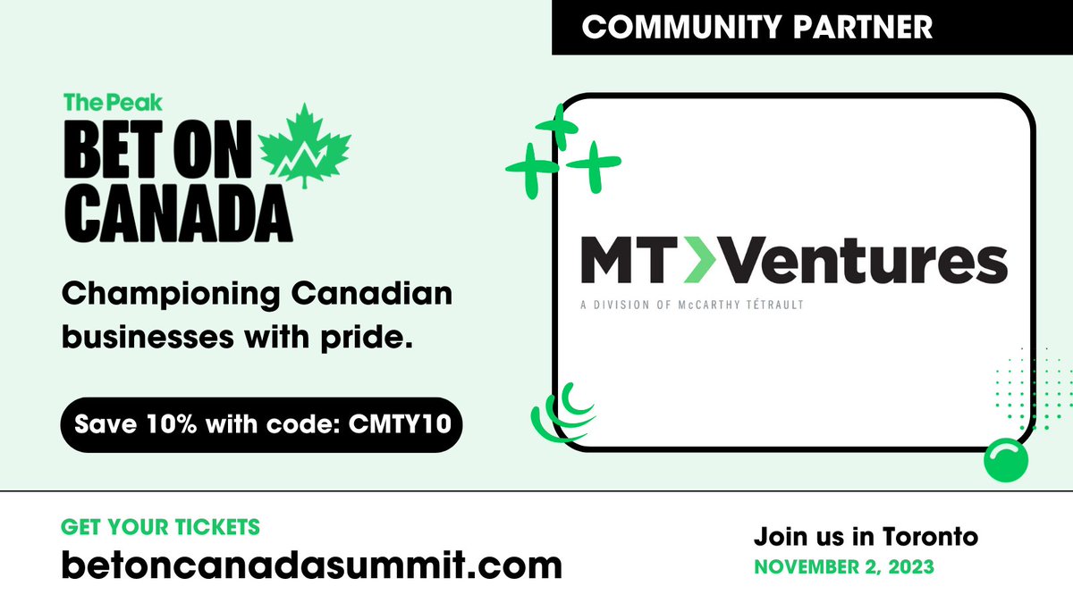 Join top Canadian business leaders at <a href="/readthepeak/">The Peak 📈</a>'s Bet On Canada Summit on November 2nd in Toronto! Connect with industry insiders to explore Canada's dynamic business landscape. Get your tickets now: betoncanadasummit.com