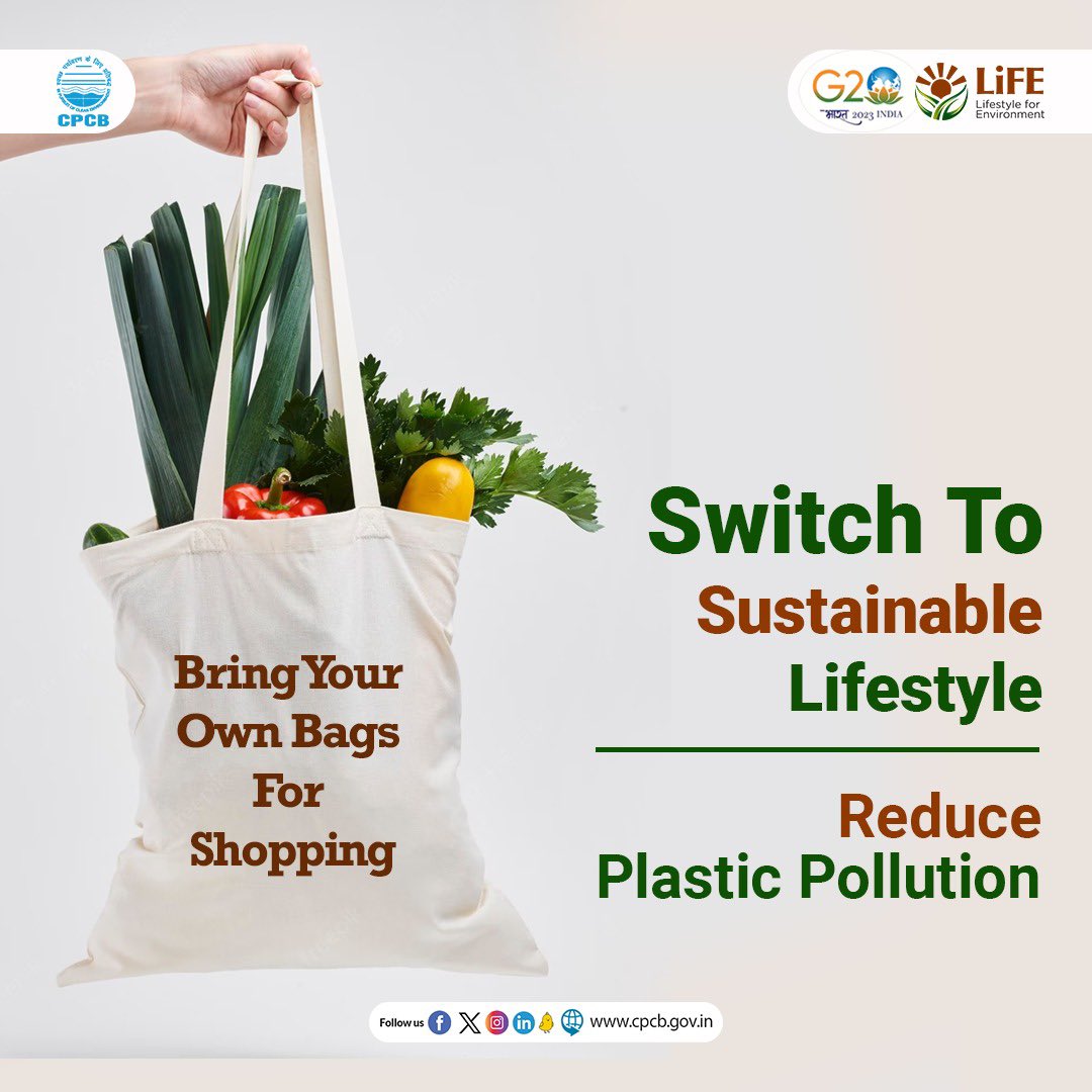 CPCB_OFFICIAL's tweet photo. Cut down on plastic pollution and make a positive impact by simply bringing your own bags when you shop.

#ReducePlasticPollution #LiFE #MissionLife #LifestyleForEnvironment #ChangeToChange 

@byadavbjp @DrGargava @AshwiniKChoubey @moefcc @PIB_India @mygovindia https://t.co/Gn9bIziA0Z