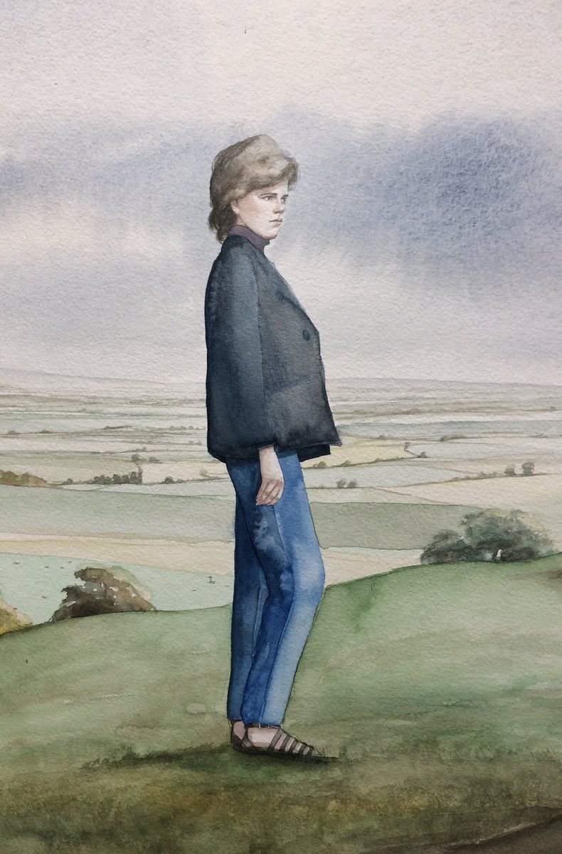 DfsStubbs's tweet image. Jean on the #Sussex #downs #portrait #painting in #watercolour A3