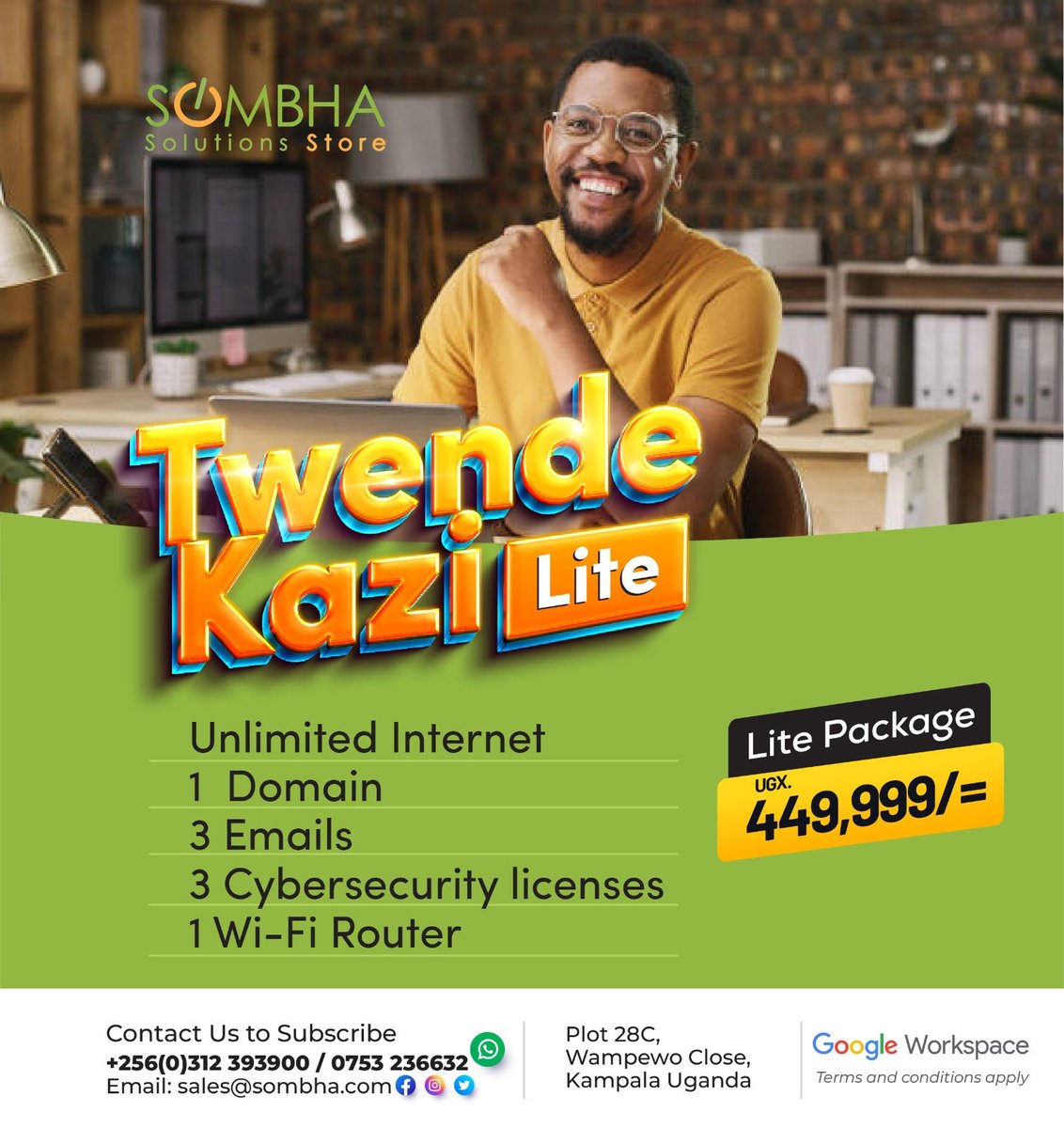 SombhaStore's tweet image. You requested,we delivered !!! With Twende kazi Premium ,Gold and Lite , our customers have a wide range of options to choose from to boost productivity and grow their Small and Medium sized businesses.#UnlimitedInternet #Cloudsolutions  #EmailConnections #WirelessWonders.