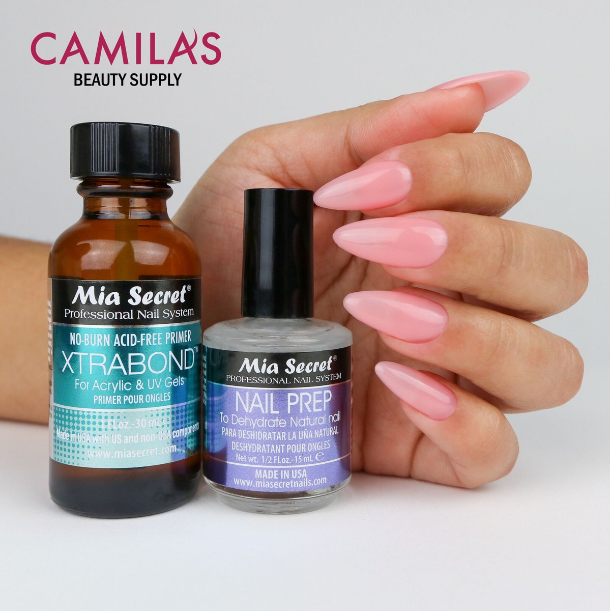 Shop now at Camila's Beauty Supply!! Both Xtrabond and Nail Prep are important steps in the process of applying nail polish, acrylic, or gel. They help to ensure that the nail product will adhere properly and last longer.#MiaSecretlovers #OPInails #Salerm21boost #Luminarynailsyst