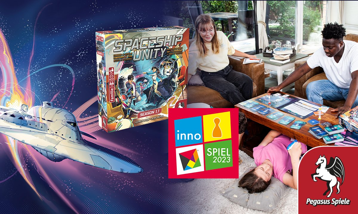 pegasusspiele's tweet photo. Der Sieger steht fest! SPACESHIP UNITY wurde mit dem InnoSpiel23  ausgezeichnet. Wir freuen uns sehr und senden unsere Glückwünsche auch an die kreativen Köpfe hinter der einzigartigen Spielidee, die Autoren Jens Merkl und Ulrich Blum. https://t.co/qIIseo4jsk