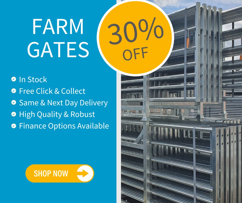 firstfenceltd's tweet photo. 30% off our Farm Gates!
Enhance your farmβs security and efficiency for less today!
Shop Online at https://t.co/7Rh2d8cV02 or Call our expert team at 01283 512 111.
#farming #agriculture #farmlife #farmers #farmerslife #secureyourfarm https://t.co/BYSeDzlHhJ