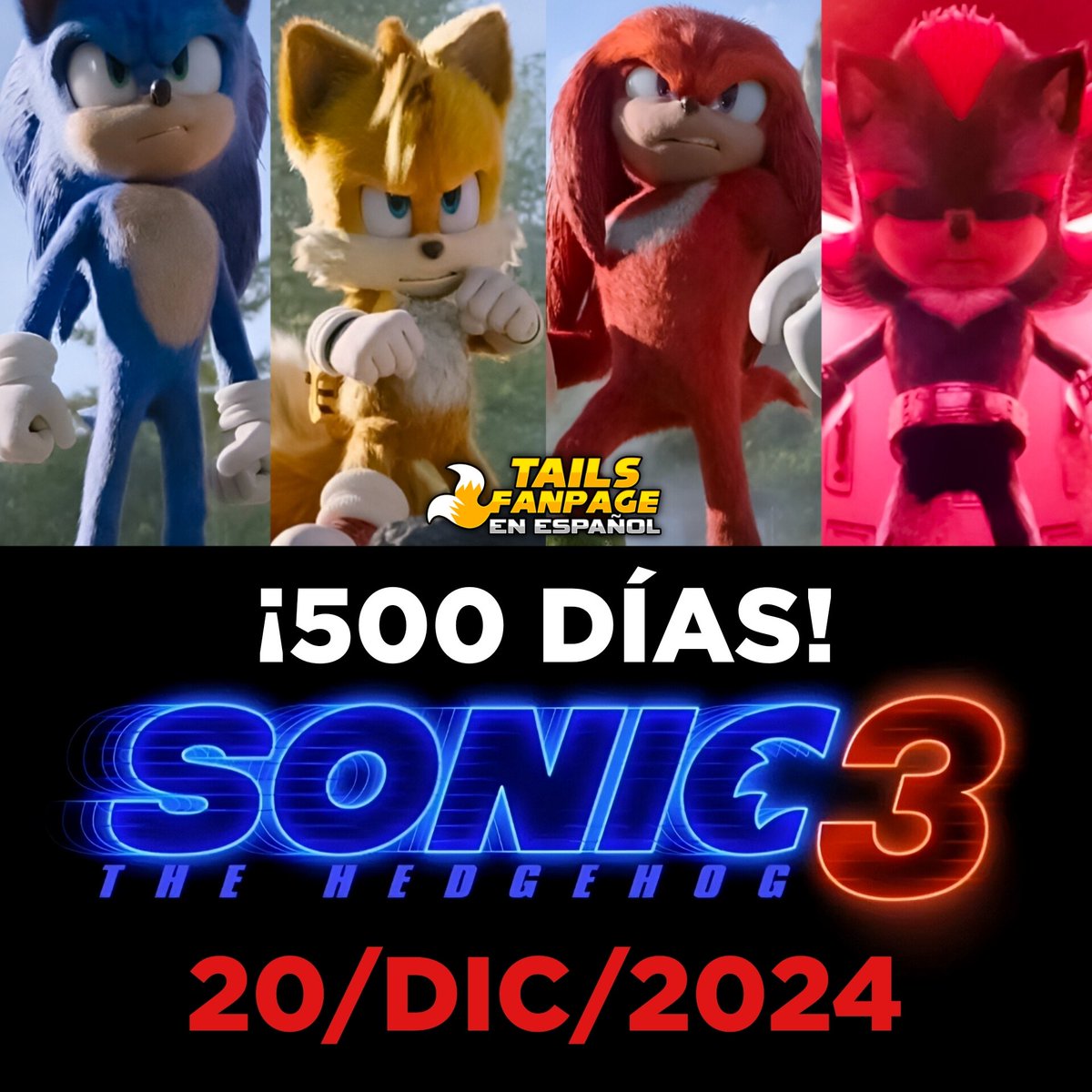 TailsFanpage's tweet photo. ¡ESTAMOS A 500 DÍAS DEL ESTRENO DE SONIC MOVIE 3! 🤩 https://t.co/uP8KOMA5gY