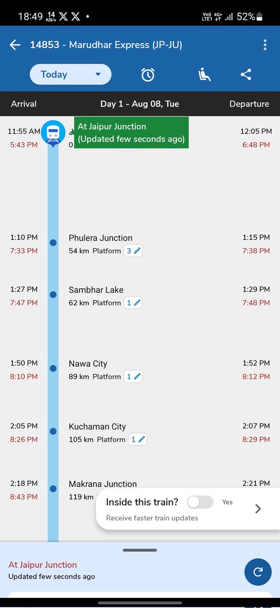लगता है Jaipur Station Master भूल गए हैं की मरुधर एक्सप्रेस खड़ी है उसको रवाना भी करना है, जयपुर भोपाल एक्सप्रेस को पहले निकाल दिया 18:45 पर 25 मिनट की देरी के साथ लेकिन मरुधर को और लेट कर दिया 
<a href="/NWRailways/">North Western Railway</a> <a href="/DRMJaipur/">DRMjaipur</a> <a href="/RailwaySeva/">RailwaySeva</a>