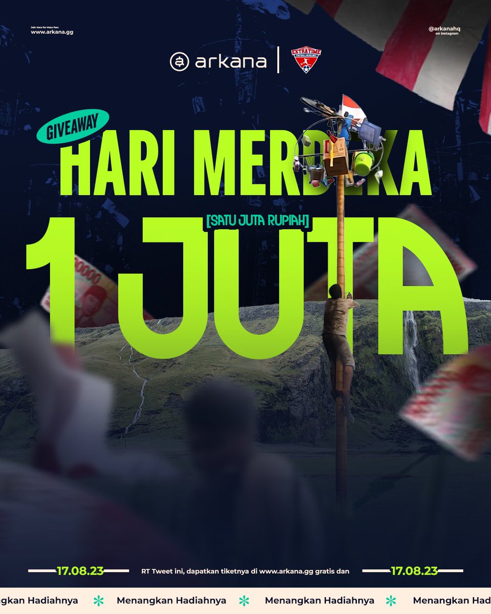 idextratime's tweet photo. 1/ 💸 ✨GIVEAWAY UANG TUNAI 1 JUTA RUPIAH ✨💸 

Partner kita, @ArkanaHQ mau bagiin uang 1.000.000 buat 1 orang beruntung. Caranya: 
1. RT tweet ini 
2. Join https://t.co/SHxJFTilo9 
3. Login dan tukar dengan tiket 'Giveaway 1 Juta Rupiah' 
4. Ikutin undiannya

2/ Pengumuman pemenang akan diundi mulai tanggal 6-16 Agustus. Jadi, kalian bisa beli banyak tiket dan ikutin undiannya setiap hari buat memperbesar chance menang! 

3/ Disclaimer: Arkana adalah platform Co-Membership yang di back dengan teknologi blockchain. Semua sistem undian dilakukan secara adil tanpa manipulasi. 

Semua berkesempatan menang & dapat dibuktikan! Kamu bisa cek lebih lanjut di https://t.co/SHxJFTilo9, dan highlight Instagram kita sebagai bukti pemenang ya. 

Stay tune terus di Arkana!