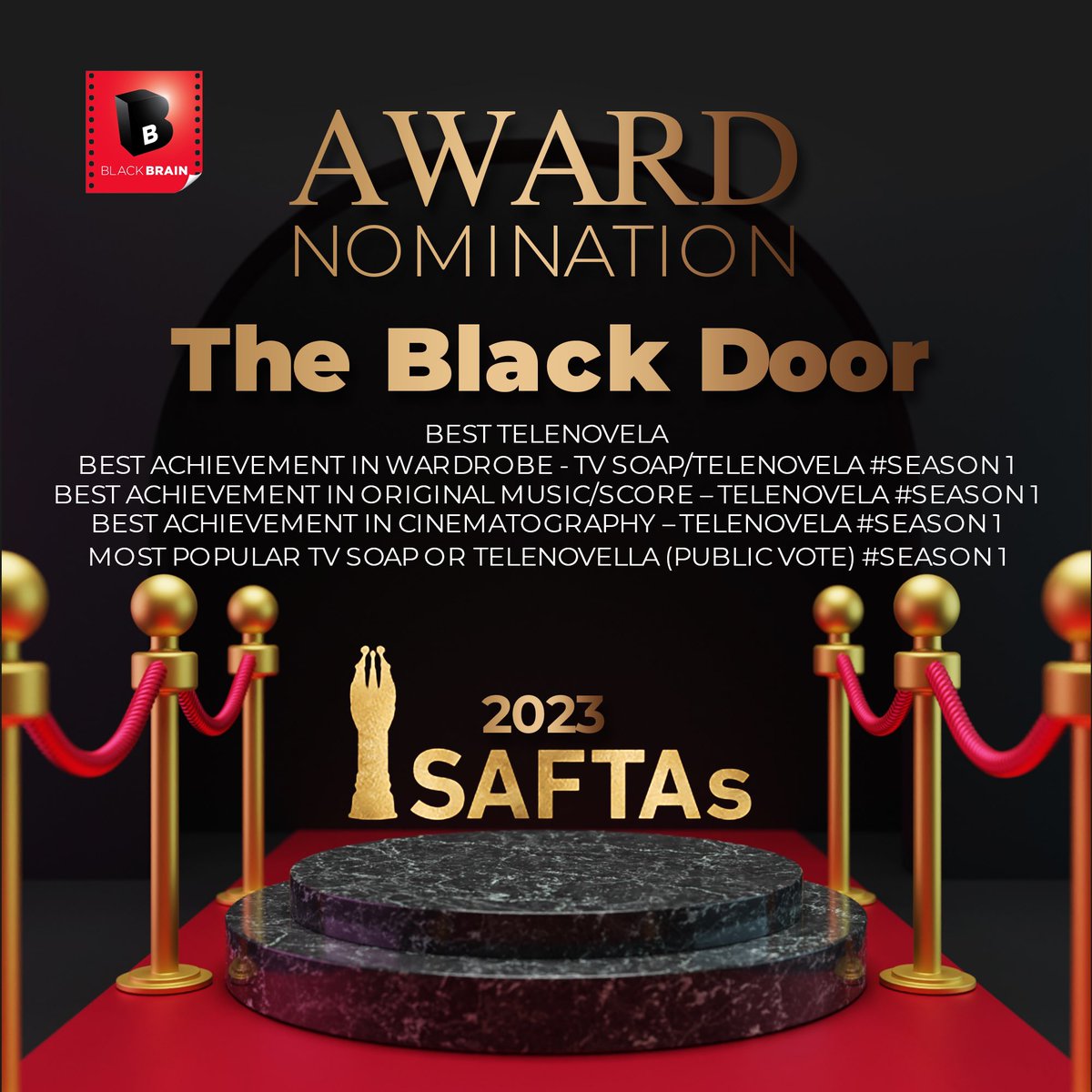 BlackBrainSA's tweet image. We are deeply humbled and immensely grateful to stand among the esteemed nominees at this year's SAFTA awards. It's not just recognition but also a reaffirmation of our commitment to telling stories that resonate, and it's only possible because of the awe-inspiring land #Saftas