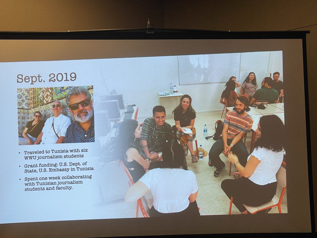 ProfCNielsen's tweet photo. So impressed with my @WWU journalism colleagues @brianjbowe and @joegosen for winning #AEJMC23 visual com Creative Research Competition award for their film about our work with Tunisian journalists. “Dreaming of a Free Press” captures it perfectly. 🇹🇳 https://t.co/0F59qPXvIr
