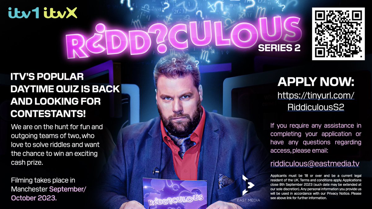 Very pleased to say <a href="/ITVRiddiculous/">ITVRiddiculous</a> is coming back for Series 2 and we’re looking for contestants right now. If you’d like to get involved here’s the info you need :-)
