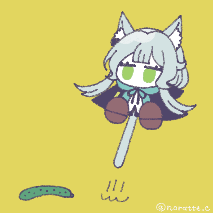 rosmontis (arknights) 1girl animal ears solo green eyes cat ears yellow background simple background  illustration images