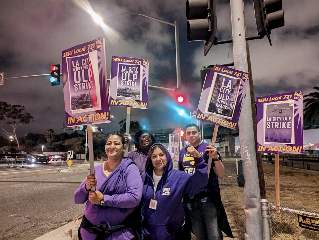 SEIU721's tweet photo. @SEIU 🚨 Happening now: We're on the strike line at LA Harbor demanding the respect we deserve. 

From the Harbor to the Valley, we're turning out for the first LA City strike in over 40 years. #SolidaritySummer https://t.co/LFZXHeW0hP