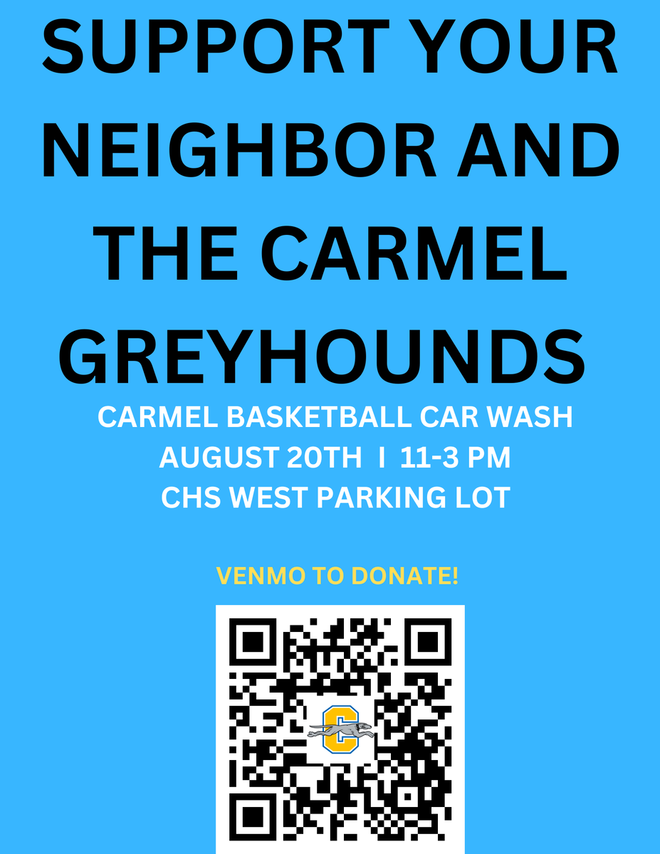 croudebush's tweet photo. Come out and get your car washed at the Carmel HS in the west parking lot on August 20th!  Help support @CarmelMBB as they head into another great season! https://t.co/5tn6TEOXOZ