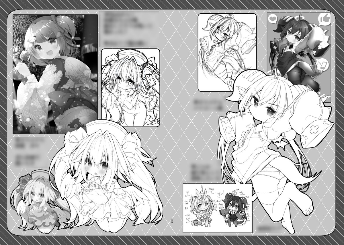 C102新刊ラフ本サンプル B5サイズの32Pとなります! オリジナルや狐島フナ、版権(原神など)、skeb絵など