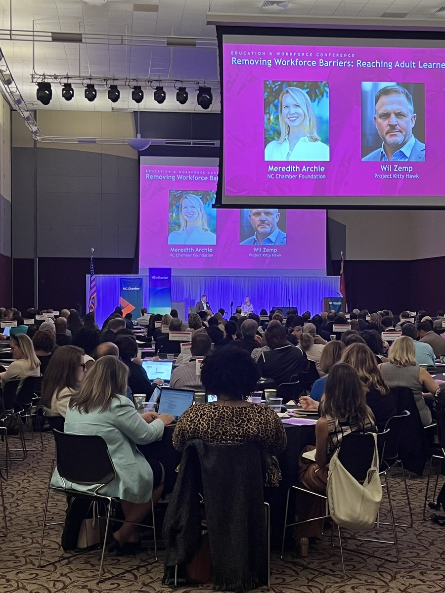 NC Chamber Foundation President <a href="/MeredithA_NC/">Meredith Archie</a> and <a href="/UNC_System/">UNC System</a>'s Project Kitty Hawk CEO @whzemp to discuss removing barriers to workforce entry - which includes adult learners, veterans, those who are justice involved, among others. #WorkReadyNC