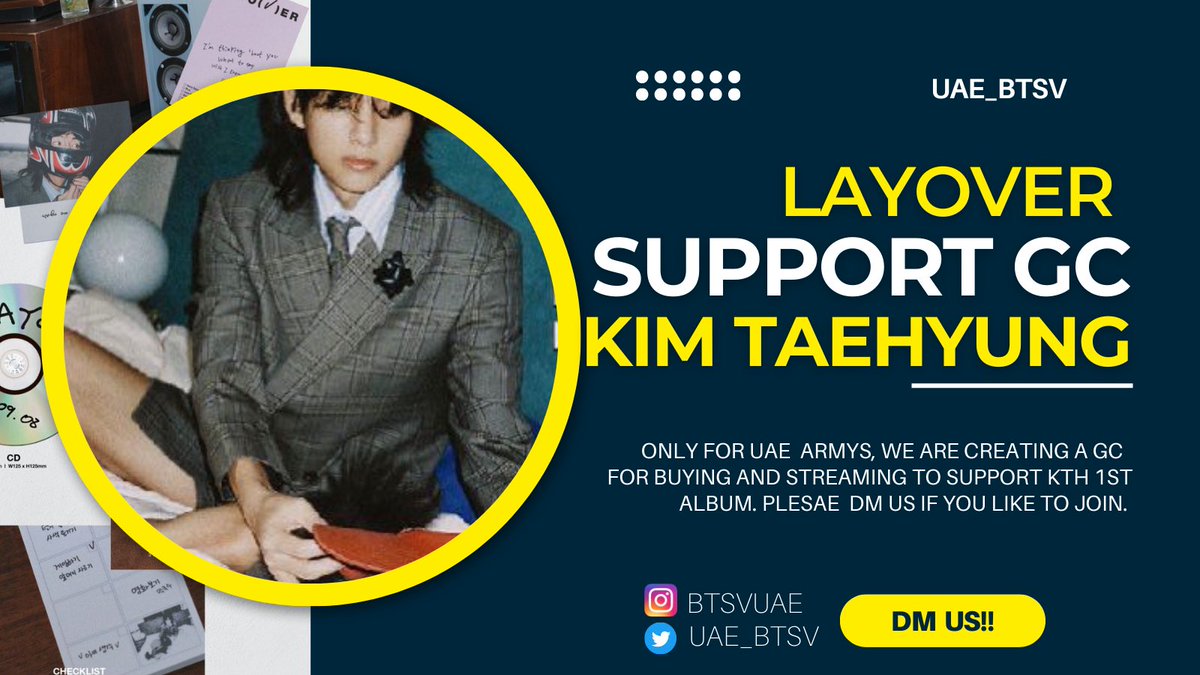 UAE_BTSV's tweet photo. Attention UAE Armys !!!🚨

We will be creating a streaming and buying (iTunes) GC for UAE Armys to support  Taehyung’s upcoming Solo Album so if you like to participate please DM us. 

V IS COMING
LAYOVER IS COMING
LAYOVER BY V IS COMING https://t.co/9XYxKJMq1I