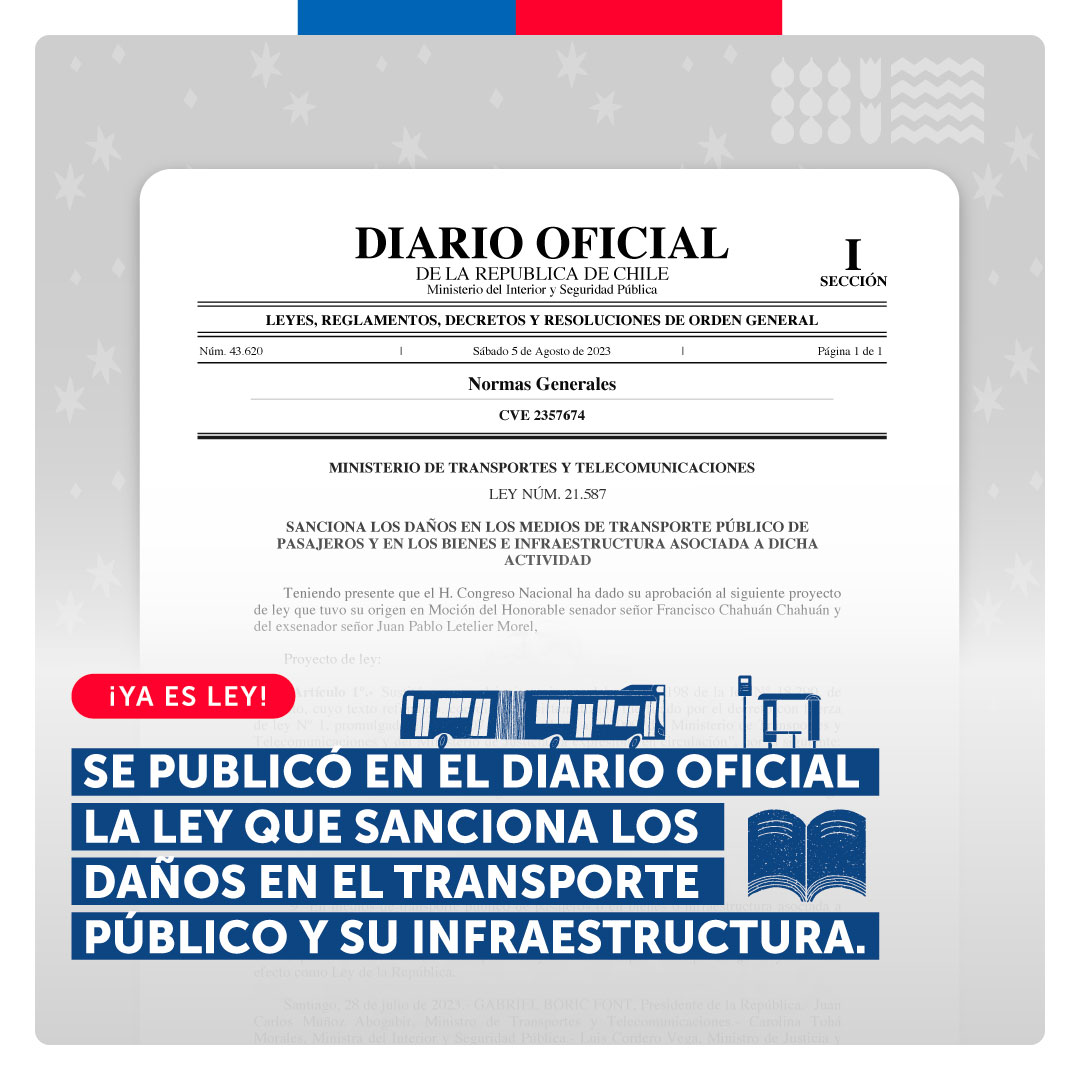MTTChile's tweet photo. Porque un bus menos afecta directamente la calidad de vida de miles de usuarias y usuarios. 

✅ Con esta ley avanzamos en nuestro compromiso con cuidar nuestro transporte público, aumentando las sanciones contra quienes lo dañen. https://t.co/cUJqB5UYwU