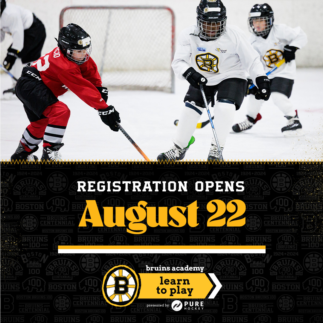 Bruins Academy Learn to Play presented by <a href="/PureHockey/">Pure Hockey</a> is back this Fall!

The program helps aspiring youth hockey players develop their skills. Mark your calendars, registration opens August 22 at 10AM. 

Learn more 🏒: bbru.in/43QRW8N