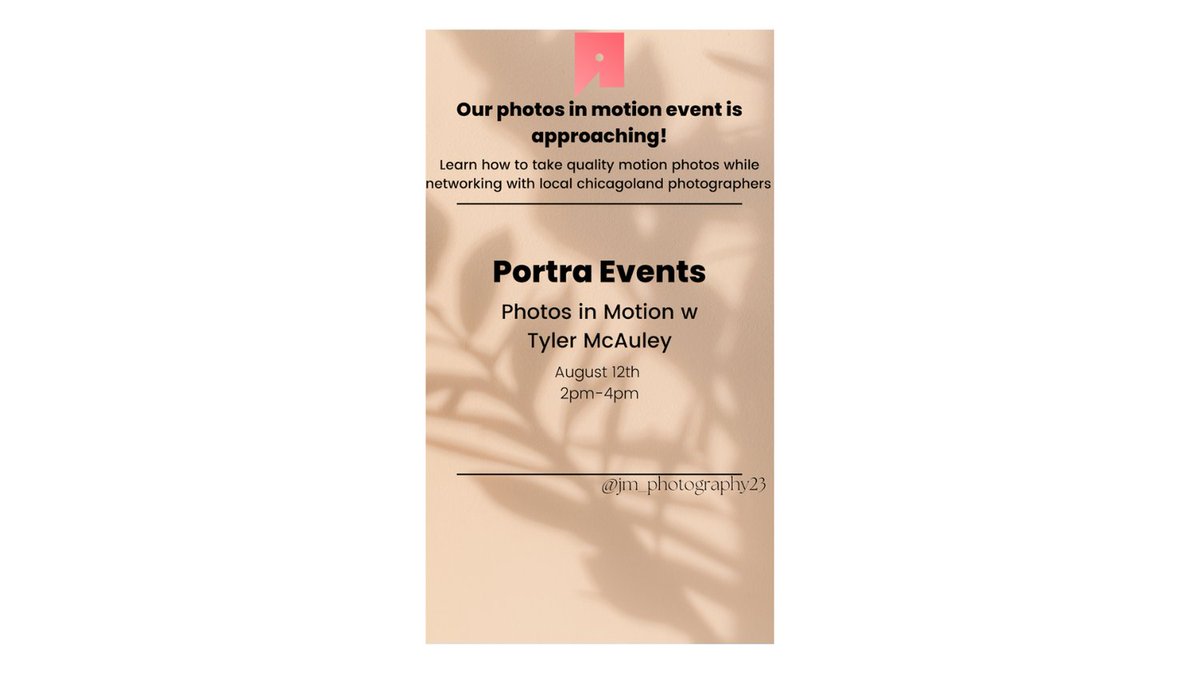 PortraEvents's tweet photo. Our Photos in Motion event, hosted by renowned Chicago photographer Tyler McAuley is this Saturday! Come learn a new skill and meet other Chicagoland photographers. Message us with any inquiries!!
(FD Photo Studio in Chicago. 124 N Campbell Ave, Chicago IL 60612) https://t.co/pNBkyeklDX