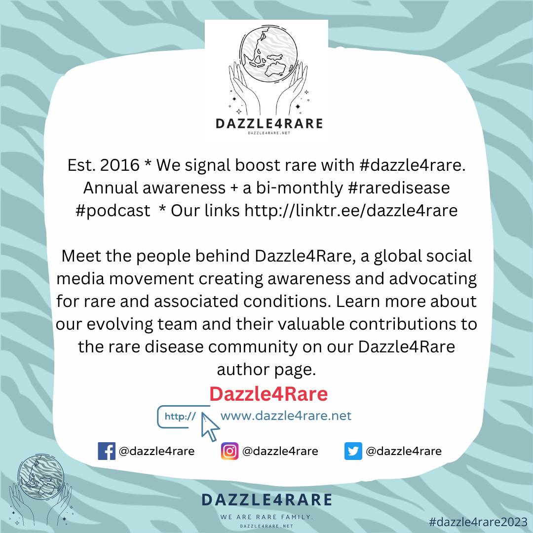 Meet the people behind Dazzle4Rare, a global social media movement creating awareness and advocating for rare and associated conditions. Learn more about our evolving team and their valuable contributions to the rare disease community on our author page. #dazzle4rare2023