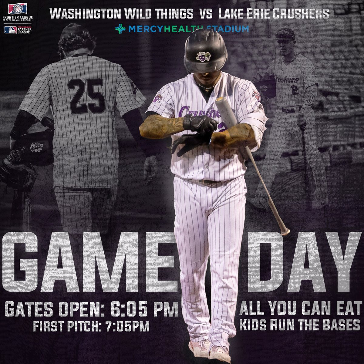 LECrushers's tweet photo. We are GAMEDAY ready! 

Join us for 'All You Can Eat' Tuesday!
Post Game Kids Run the Bases
Gates Open: 6:00pm
First Pitch: 7:05pm

🎟️ : https://t.co/Sl6dTRxwMm
#LakeErieCrushers #Ohio #Baseball #ChasingGrapeness https://t.co/bKvLJXZVOz