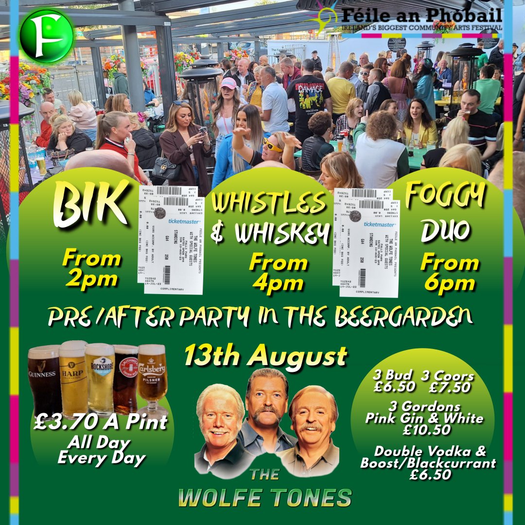 Ok folks it's finally here. ** The WOLFE TONES Competition ** Ok folks we have 4 tickets for The WOLFE TONES on Sunday 13th August. To win simply like, share & comment on this post! #Belfast #Féile2023 #Winner #TheWolfeTones