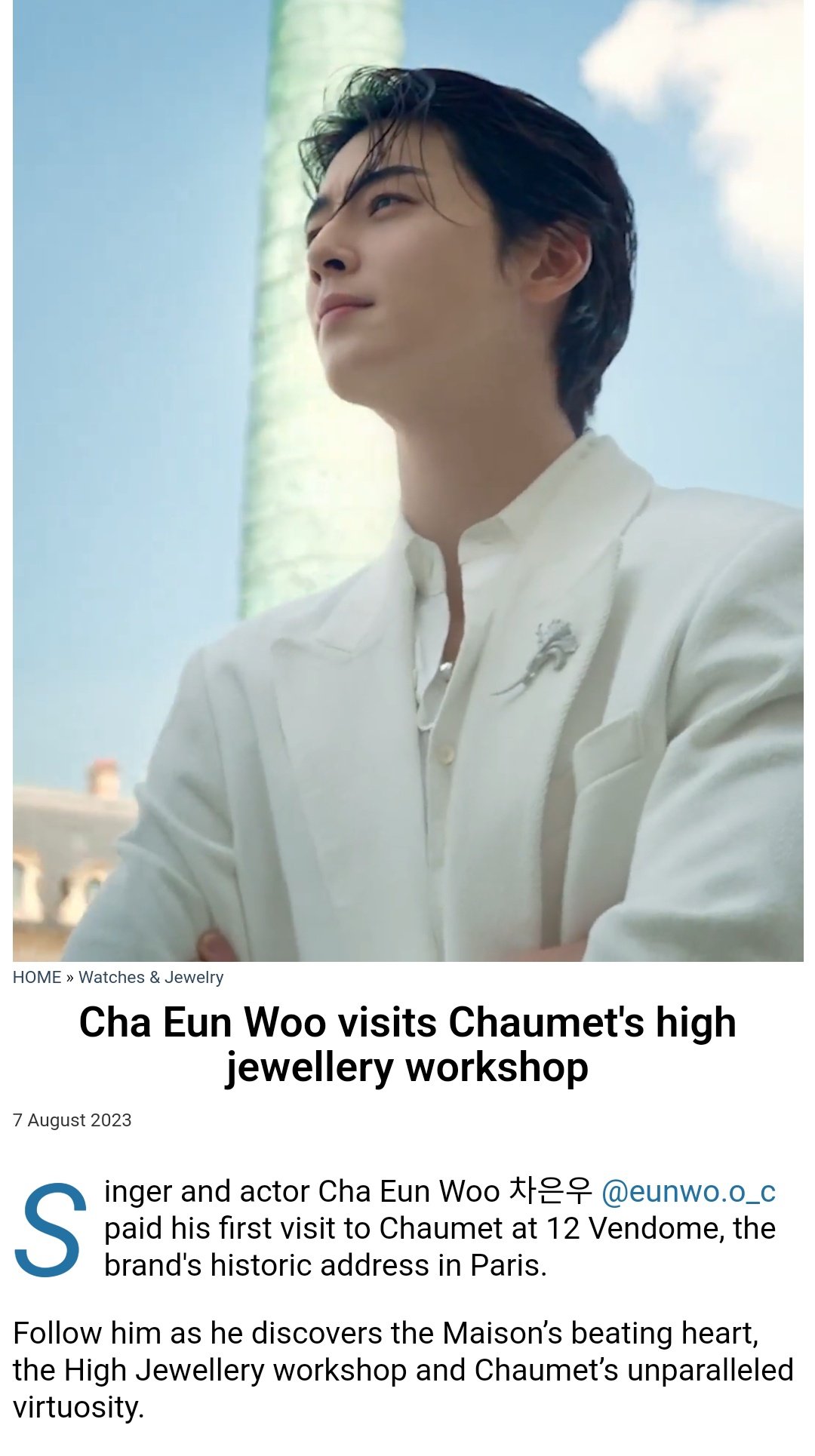 Cha Eun Woo visits Chaumet's workshop 