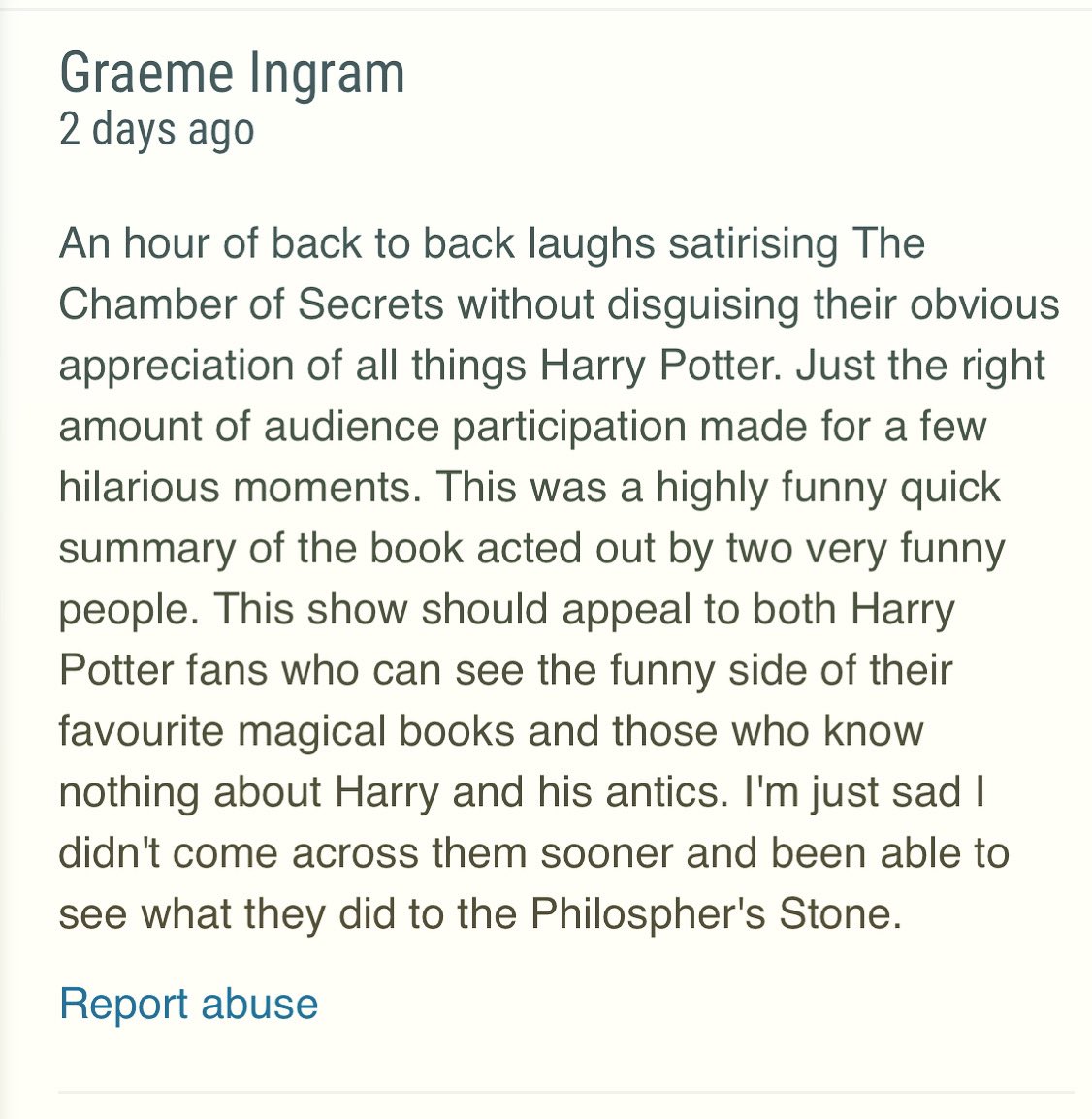 Look at this lovely review from our new Edinburgh show! You can leave one yourself on the Ed Fringe website. #pottervision #edfringe2023