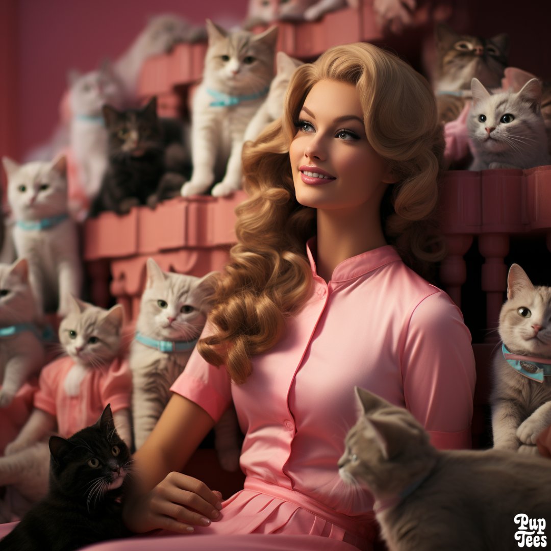 Have you watched Barbie? If you read this, I take it as a yes. 😝 🎀 What Barbie Land lacks is some cats, me thinks. Happy International Cat Day! 😸 🎀 🐾 #BarbieAndCats #FabulousFelines #BarbieLand