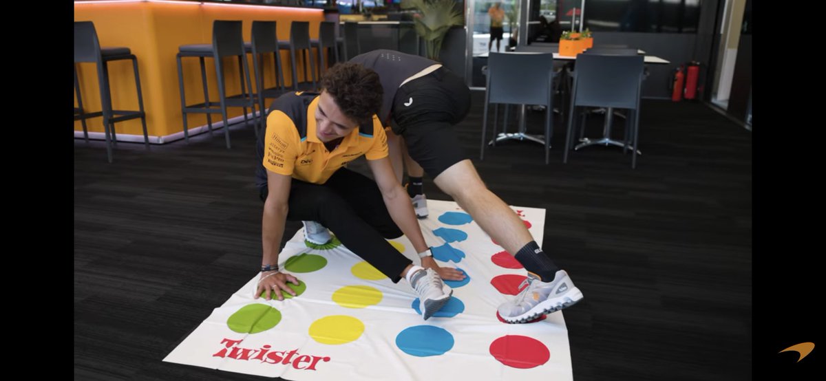 McLaren treating us with Lando Norris and Oscar Piastri playing Twister is everything. And Oscar has a lovely peachy bum, we know you wanna look Lando. 🍑🤤 #Landoscar