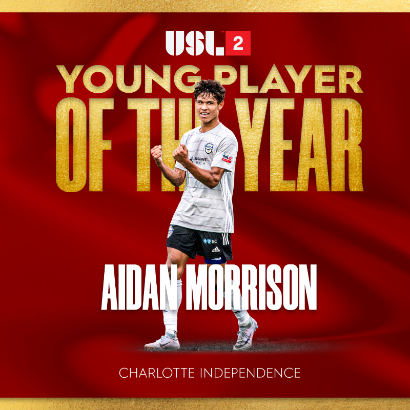 USLLeagueTwo's tweet photo. 🔶 The @independence_sc midfielder scored 3 goals in his age-17 season
🔶 Scored twice in four days, including against playoff-bound Charlotte Eagles

Congratulations, Aidan Morrison!
