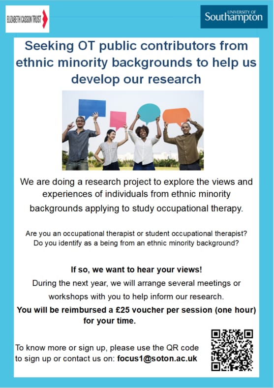 Passing this along, research participants wanted, info in poster #OccupationalTherapy #minoritised @BAMEOTUK